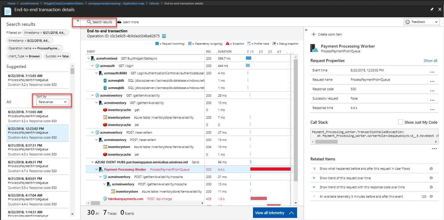 App Insights transaction example